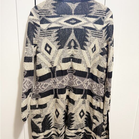Lucky Brand Aztec Open Front Cardigan Women’s 1X Black Cream Knit Sweater - Picture 2 of 10